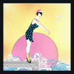 Art Deco Sweet Swimmer Lady Foto Afdruk<br><div class="desc">Cute art deco-zwemmer die op het punt staat in te duiken. Laat de schoenen,  de sokken en het pet niet los.</div>