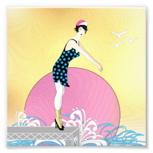 Art Deco Sweet Swimmer Lady Foto Afdruk