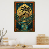 Art Deco Symmetrical Tree of Life Gold Teal Poster (Keuken)