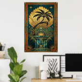 Art Deco Symmetrical Tree of Life Gold Teal Poster (Thuiskantoor)