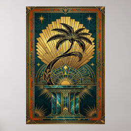 Art Deco Symmetrische Boom des Levens Goud Teal Po Poster
