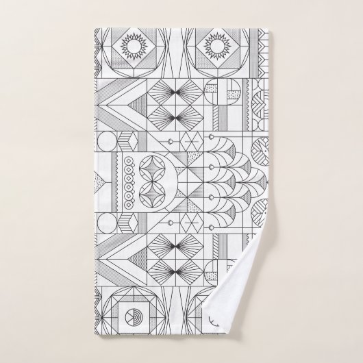 Art Deco Symmetry Line Art Patroon Bad Handdoek (Handdoek)