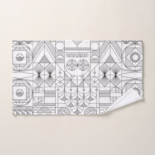 Art Deco Symmetry Line Art Patroon Bad Handdoek (Handdoek)