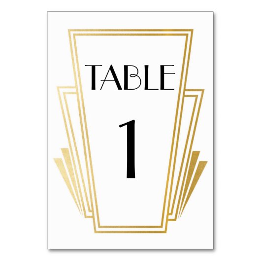 Art Deco Tafel Nummer 20s Goud Wit Huwelijk Kaart (Achterkant)