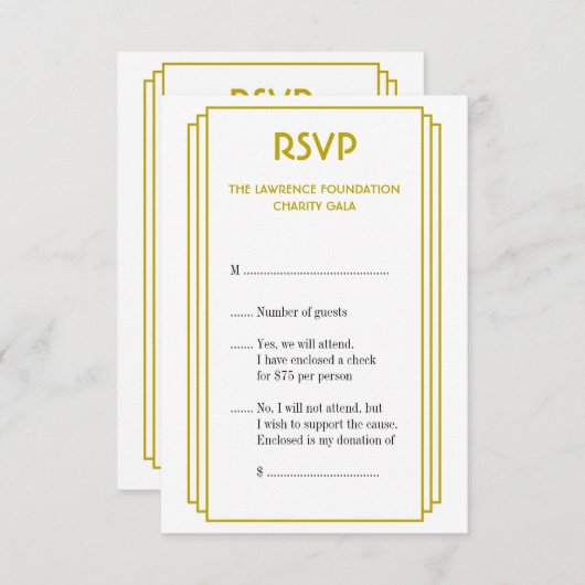 Art Deco tan gestapeld lijst goud RSVP-respons RSVP Kaartje (Voorkant / Achterkant)