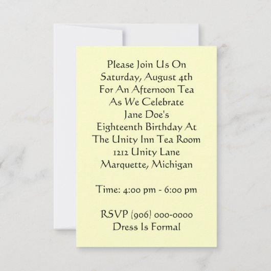 Art Deco Tea Uitnodigingen High Afternoon (Achterkant)