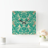 Art Deco Teal Bloemenkunst Wandklok (Huis)