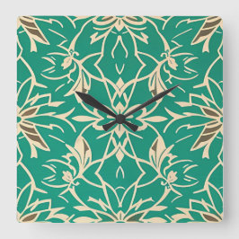 Art Deco Teal Bloemenkunst Wandklok