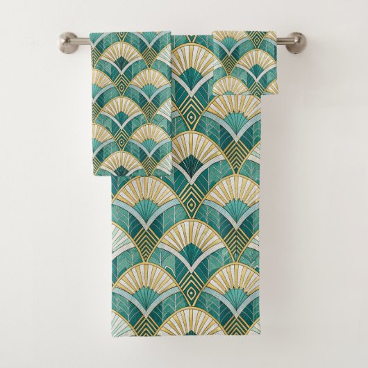 Art Deco Teal Fan Bad Handdoek (Insitu)