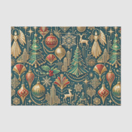 Art Deco Teal Gold Christmas Ornament Illustration Tissuepapier