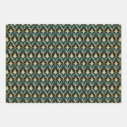 Art Deco Teal & Gold Fan Pattern Wrapping Paper (Voorkant 3)