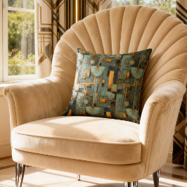 Art Deco Teal Gold Geometric Pattern Kussen