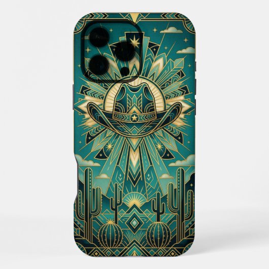 Art Deco Teal & Goud iPhone 16 Pro Max Hoesje (Achterkant)