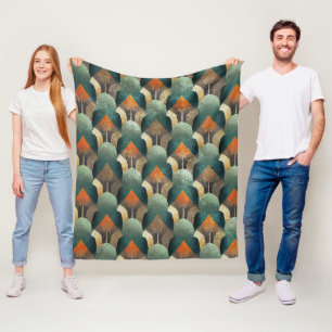 Art Deco Teal & Houtskool Geometrisch Ontwerp met Fleece Deken