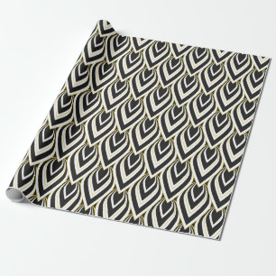 Art Deco Teardrop Black, Gold, White Tiled Cadeaupapier