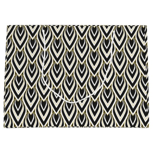 Art Deco Teardrop Black, Gold, White Tiled Groot Cadeauzakje (Voorkant)