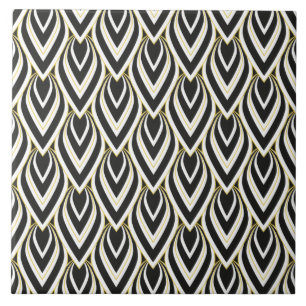  Art Deco Teardrop Black, Gold, White Tiled Tegeltje