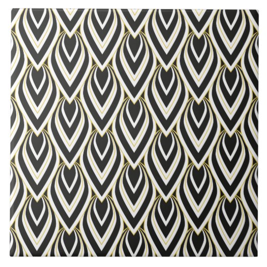  Art Deco Teardrop Black, Gold, White Tiled Tegeltje (Voorkant)