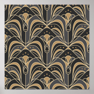 Art Deco Tegel Floral. Blauwbloem Poster