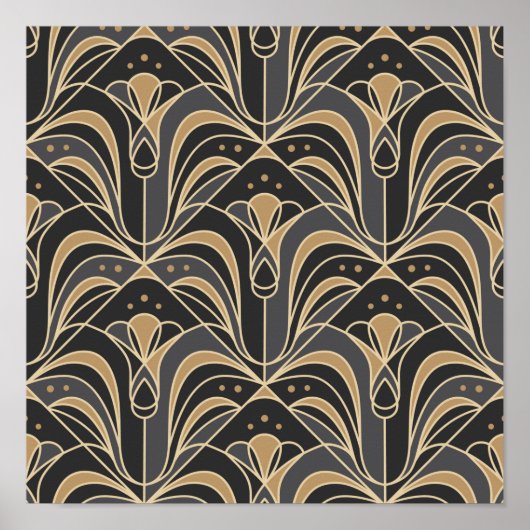 Art Deco Tegel Floral. Blauwbloem Poster (Voorkant)