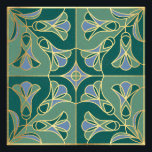 Art Deco Tegel Floral. Groen, blauw en goud Foto Afdruk<br><div class="desc">Kunst Deco tegel gestileerde florale patronen met blauwriemen. Imitatie-tegels met goudcontour</div>