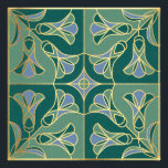 Art Deco Tegel Floral. Groen, blauw en goud Foto Afdruk<br><div class="desc">Kunst Deco tegel gestileerde florale patronen met blauwriemen. Imitatie-tegels met goudcontour</div>