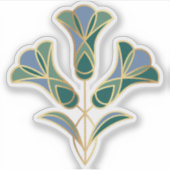 Art Deco Tegel Floral. Groen, blauw en goud Sticker (Voorkant)
