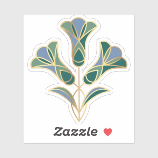 Art Deco Tegel Floral. Groen, blauw en goud Sticker (Vel)
