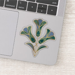 Art Deco Tegel Floral. Groen, blauw en goud Sticker