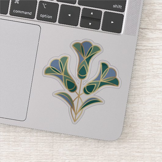Art Deco Tegel Floral. Groen, blauw en goud Sticker (Detail)