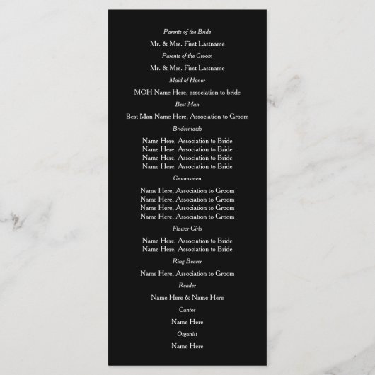 Art Deco Tekst Trouwprogramma Programmakaart (Achterkant)