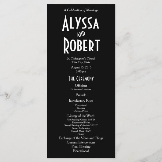 Art Deco Tekst Trouwprogramma Programmakaart (Voorkant)