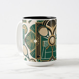 Art Deco Tennis - Smaragdgroene en gouden Rackets Tweekleurige Koffiemok