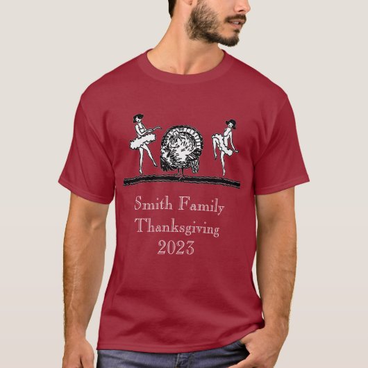 Art Deco Thanksgiving Turkije Dansende Meisjes T-shirt (Voorkant)