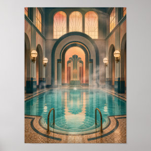 Art Deco Thermisch Zwembad Dageraad 12x16 Poster