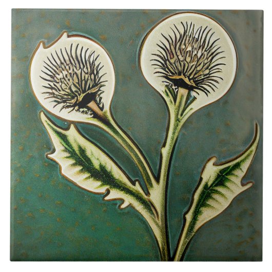 Art Deco Thistle Wall Decor Art Nouveau Ceramic Ti Tegeltje (Voorkant)