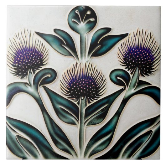 Art Deco Thistle Wall Decor Art Nouveau Ceramic Ti Tegeltje (Voorkant)