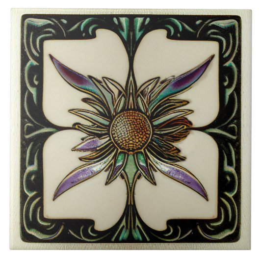 Art Deco Thistle Wall Decor Art Nouveau Tegeltje (Voorkant)