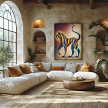 Art Deco Tijger Abstract Geometrisch Dieren Wandku