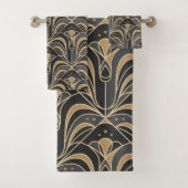 Art Deco Tile Floral. Blauwbloem Bad Handdoek (Insitu)
