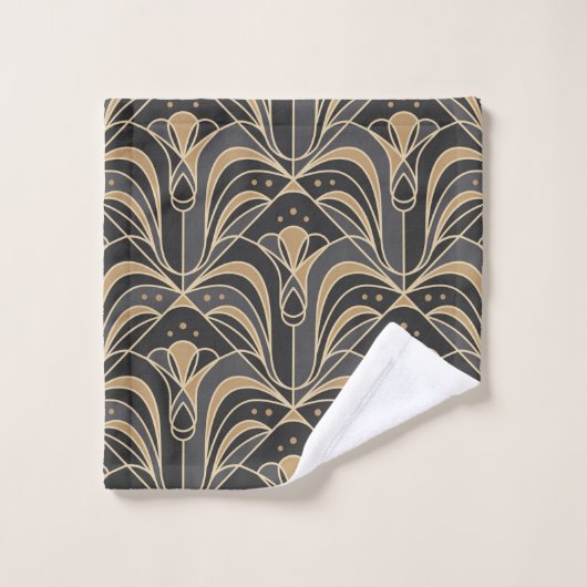 Art Deco Tile Floral. Blauwbloem Bad Handdoek (Wasdoekje)