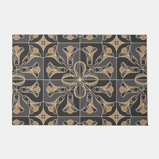 Art Deco Tile Floral. Blauwbloemen 2 Deurmat (Voorkant)