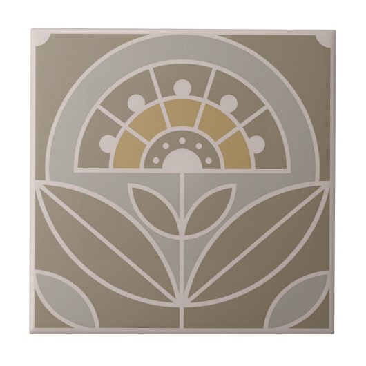 Art Deco Tile Floral (evergroene mist) Tegeltje (Voorkant)