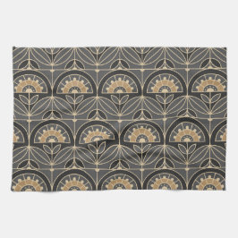 Art Deco Tile Floral (grijs en zand) Theedoek