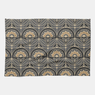 Art Deco Tile Floral (grijs en zand) Theedoek