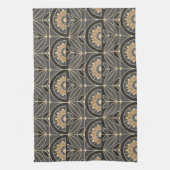 Art Deco Tile Floral (grijs en zand) Theedoek (Verticaal)
