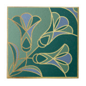 Art Deco Tile Floral. Groen, blauw en goud Tegeltje (Voorkant)