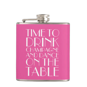 Art Deco Time to Drink Champagne Pink Flask Heupfles