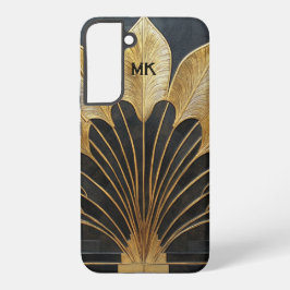 Art Deco Timeless Black Gold Monogram / Initial Samsung Galaxy Hoesje