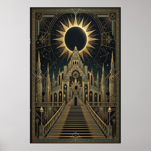 Art Deco Total Eclipse Palace Poster   Goud Teal